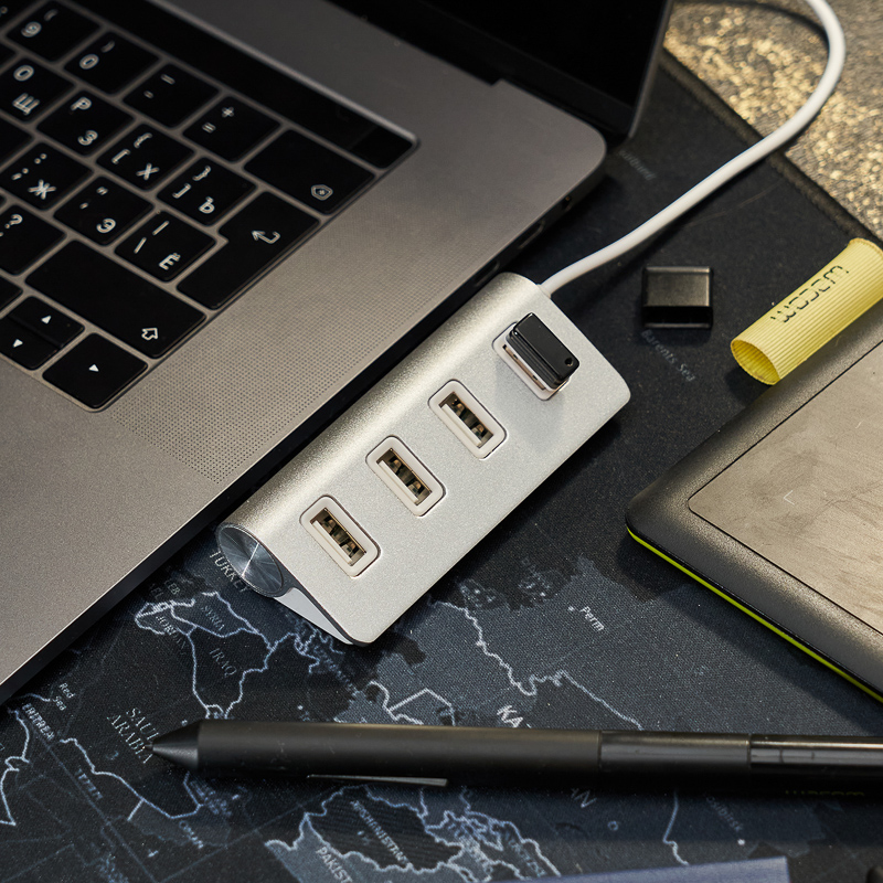 Разветвитель USB на 4 порта серебристый REXANT — фото