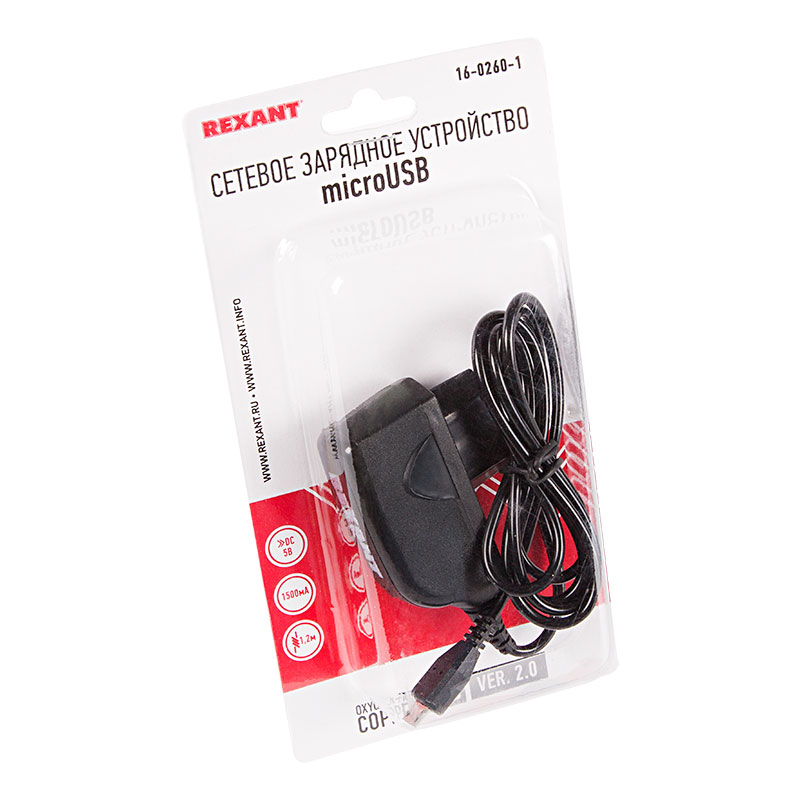 Сетевое зарядное устройство microUSB 220 В (СЗУ) (5 V, max: 1500 mA) шнур 1.2 м черное REXANT — фото