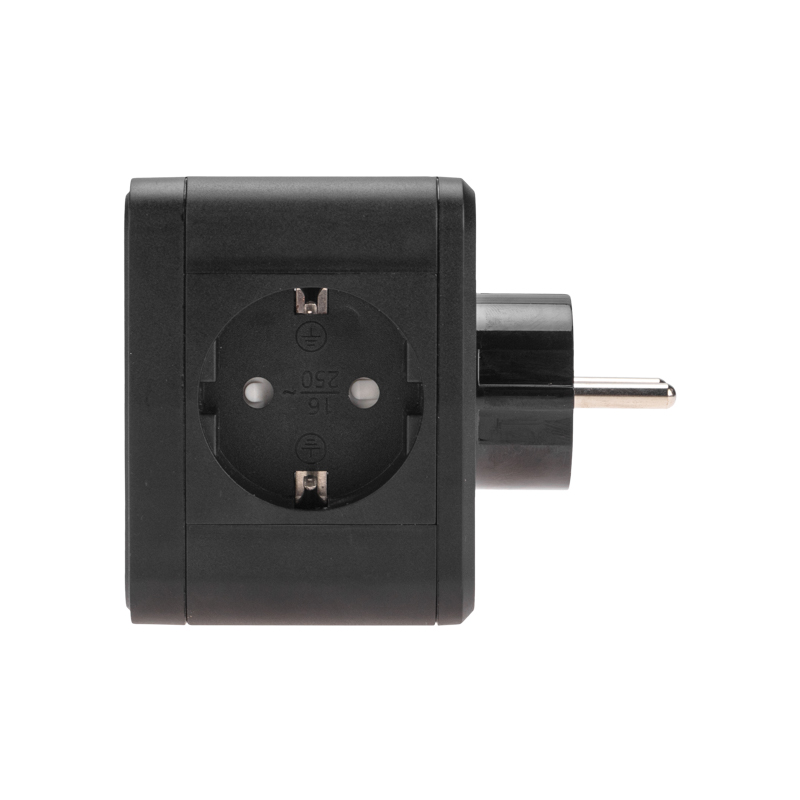 Двойник электрический Куб 16А с/з, 2 разъема USB-A 2,4А, 1 разъем USB-C 3А, с ночной подсветкой, черный REXANT — фото