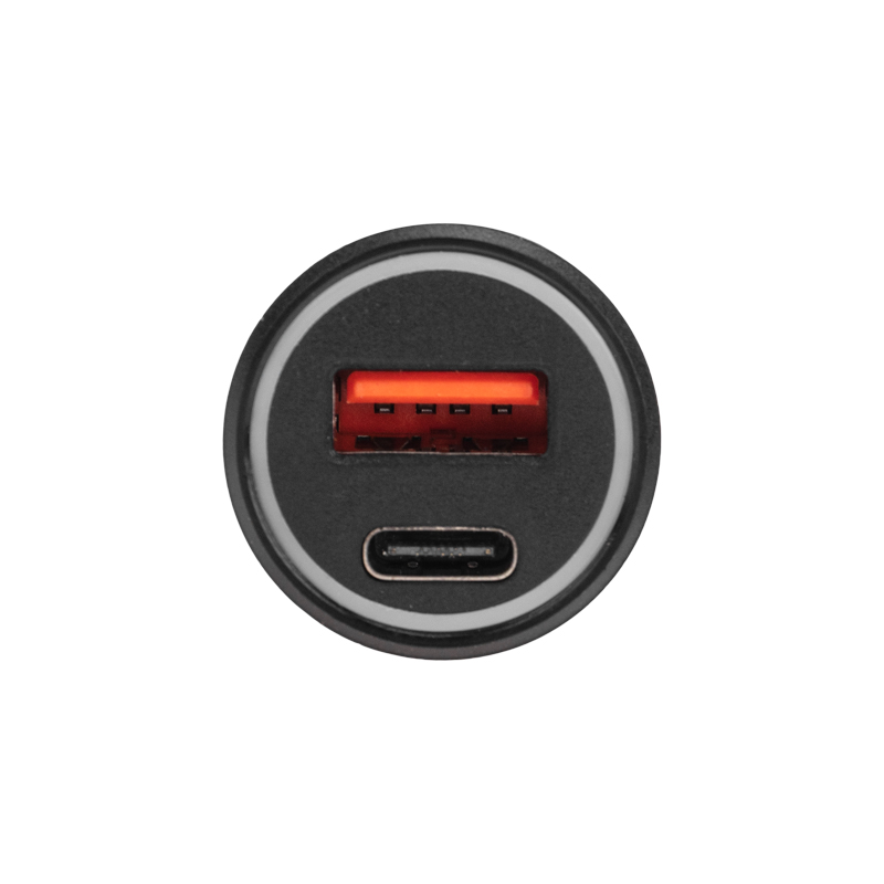 Автозарядка в прикуриватель АЗУ USB-A (QC 3.0)+USB-C (PD), 38Вт черная REXANT — фото