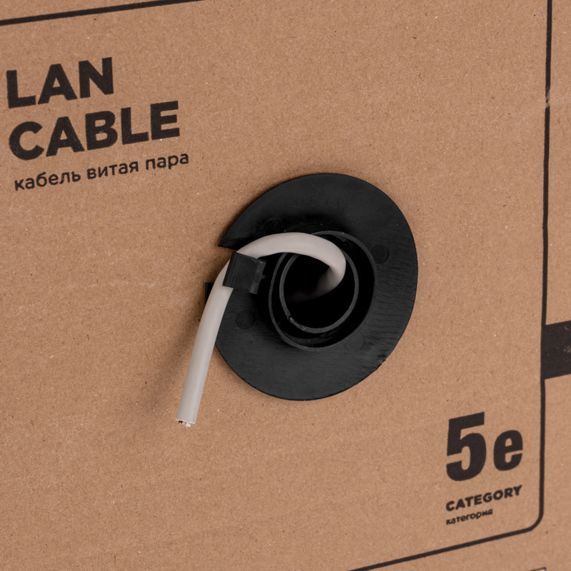 Кабель витая пара F/UTP, CAT 5e, PE, 4PR, 24AWG, внешний, однопроволочный, черный, 305м, РФ REXANT — фото