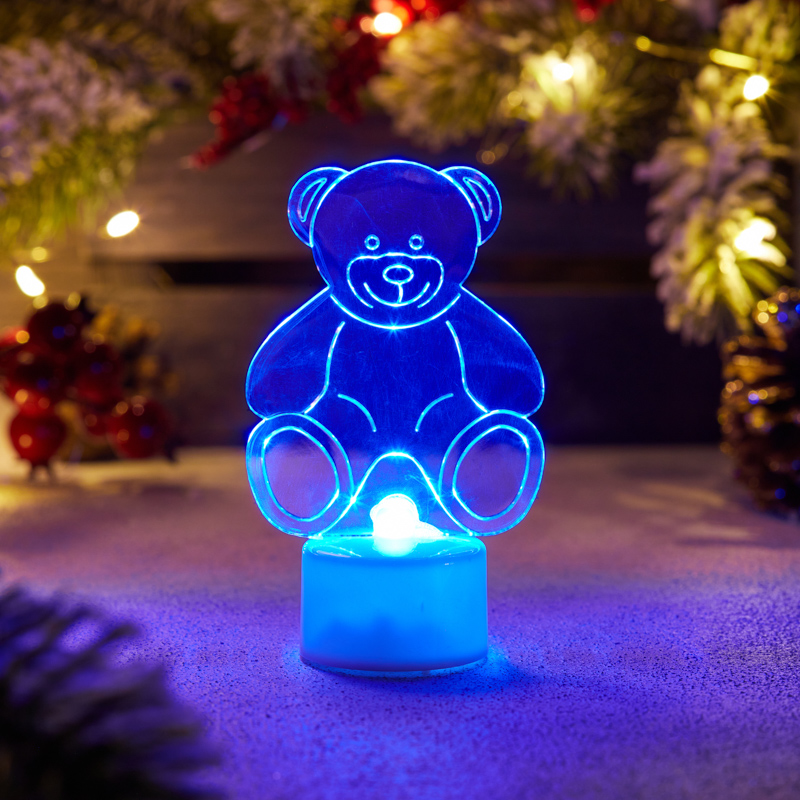 Фигура светодиодная на подставке Мишка 2D, RGB — фото