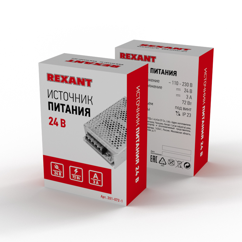 Источник питания AC 110-250V/DC 24V 3A 72W с разъемами под винт (IP20) — фото