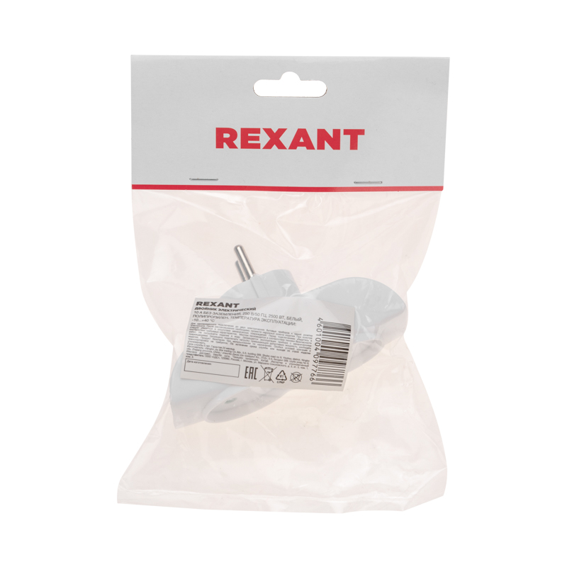 Двойник электрический 10А б/з вертикальный белый REXANT — фото