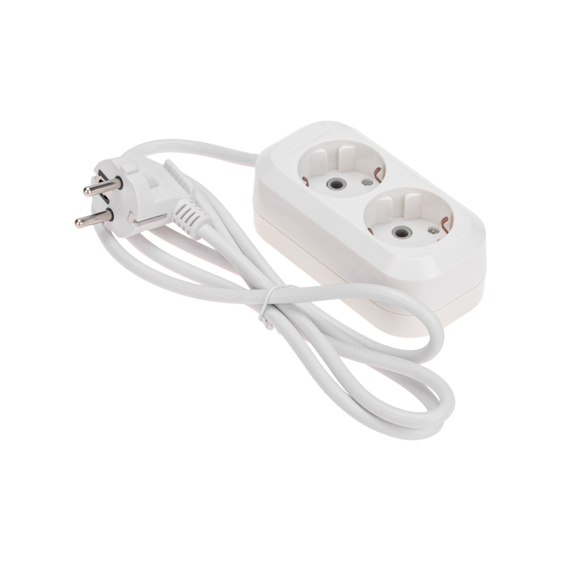 Удлинитель 2 гнезда, 1,5м, 3х0,75мм², с/з, белый PROconnect — фото