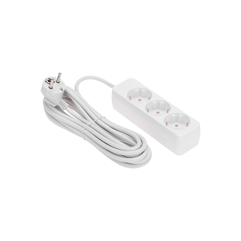 Удлинитель 3 гнезда, 5м, 3х0,75мм², с/з, угловая вилка, белый PROconnect — фото