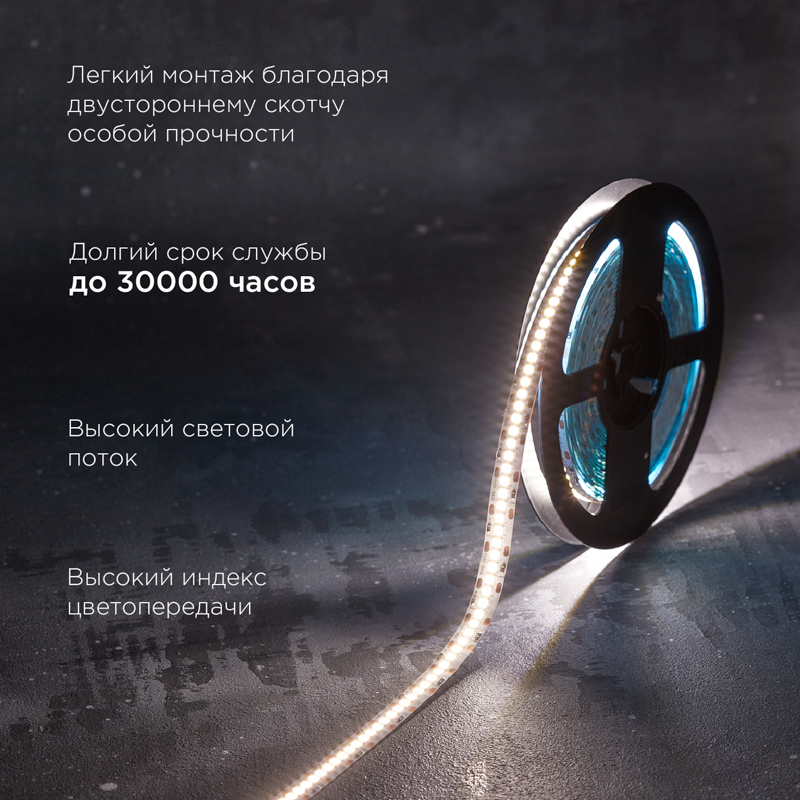 Лента светодиодная 12В, SMD2835, 19,2Вт/м, 240 LED/м, 4000K, 10мм, 5м,IP20 REXANT — фото