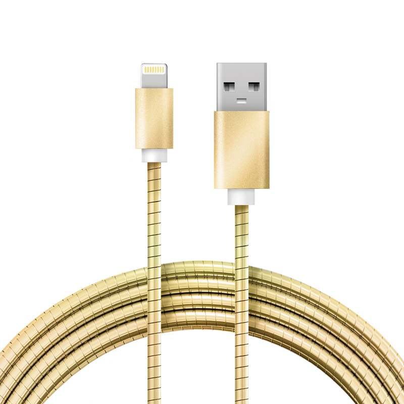 Кабель USB-A – Lightning, 2,4А, 1м, в золотой металлической оплетке REXANT