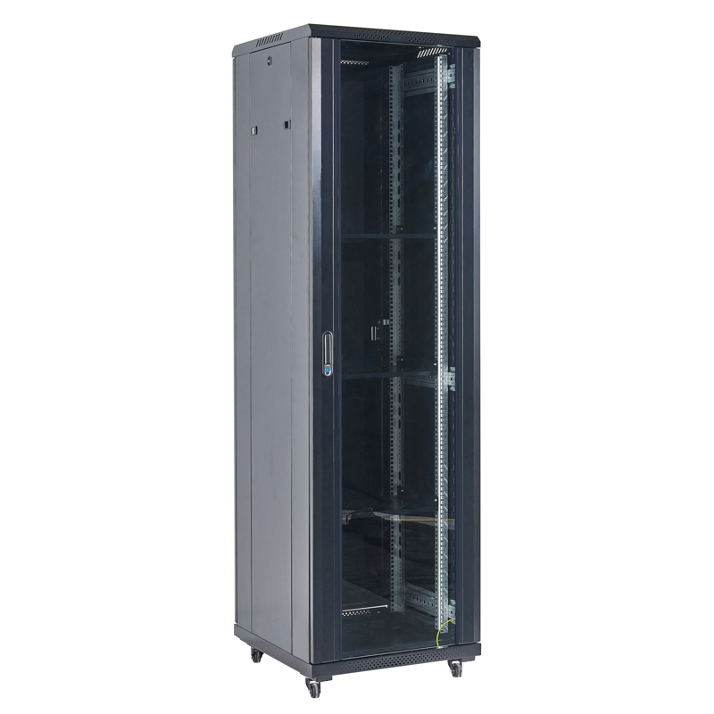 Шкаф телекоммуникационный напольный 19" 22U 600×600×1164мм, дверь стекло, задняя дверь металл, разборный, черный (RAL 9005) REXANT