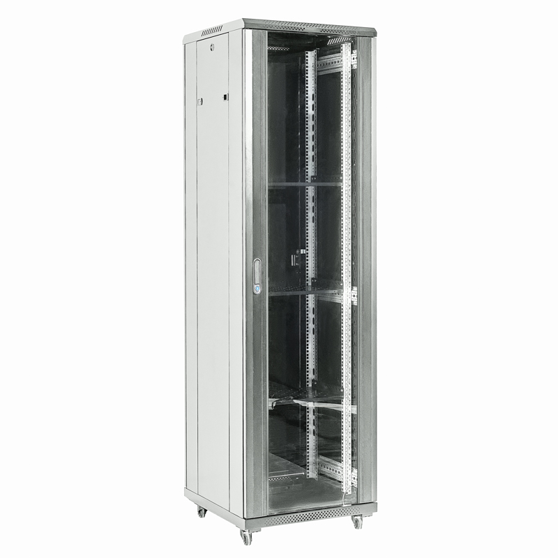 Шкаф телекоммуникационный напольный 19" 42U 600×600×2054мм, дверь стекло, задняя дверь металл, разборный, серый (RAL 7035) REXANT