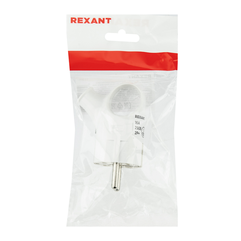 Вилка Евро угловая с з/к 16А с кольцом белая REXANT — фото