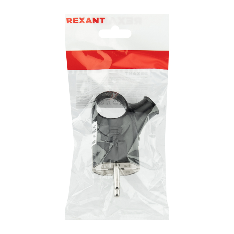 Вилка Евро угловая с з/к 16А с кольцом черная REXANT — фото
