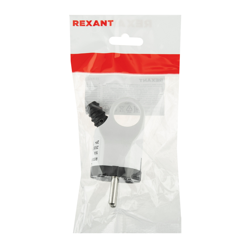 Вилка Евро угловая с з/к 16А с кольцом бело-черная REXANT — фото