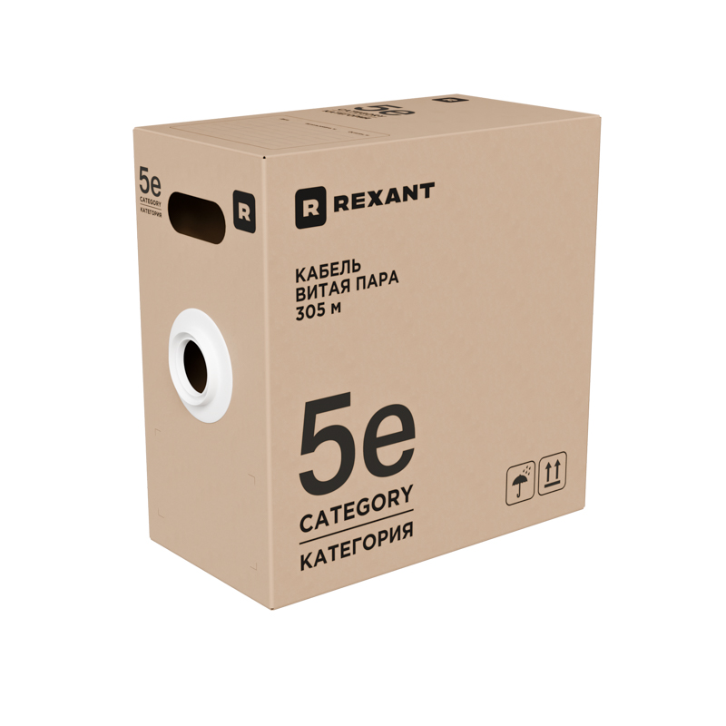 Кабель витая пара F/UTP, CAT 5e, LSZH нг(А)-HF, 4PR, 24AWG, внутренний, однопроволочный, серый, 305м, РФ REXANT — фото