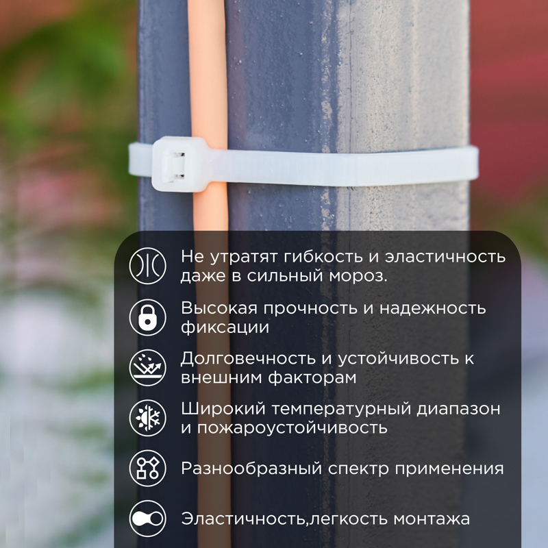 Стяжка нейлоновая морозостойкая 300x4,8мм, белая (100 шт/уп) REXANT — фото