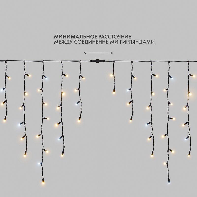 Гирлянда светодиодная Бахрома (Айсикл) 5,6x0,9м 240 LED ТЕПЛЫЙ БЕЛЫЙ черный каучук 3,3мм IP67 эффект мерцания 230В нужен блок 315-000 NEON-NIGHT — фото