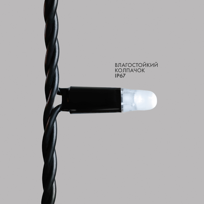 Гирлянда светодиодная Нить 20м 200 LED БЕЛЫЙ черный каучук IP67 эффект мерцания 230В соединяется нужен блок 315-000 NEON-NIGHT — фото