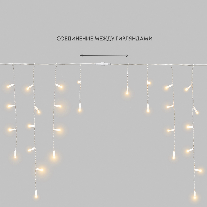 Гирлянда светодиодная Бахрома (Айсикл) 5х0,7м 152 LED ТЕПЛЫЙ БЕЛЫЙ белый каучук 2,3мм IP67 постоянное свечение 230В нужен блок 315-001 NEON-NIGHT — фото