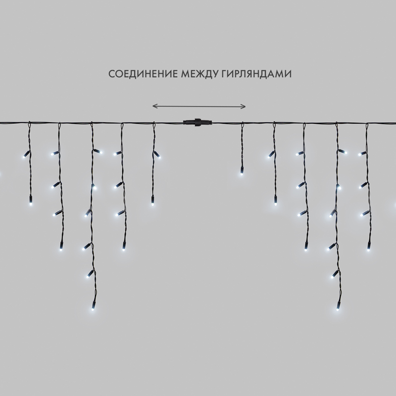 Гирлянда светодиодная Бахрома (Айсикл) 5х0,7м 152 LED БЕЛЫЙ черный каучук 2,3мм IP67 эффект мерцания 230В нужен блок 315-000 NEON-NIGHT — фото