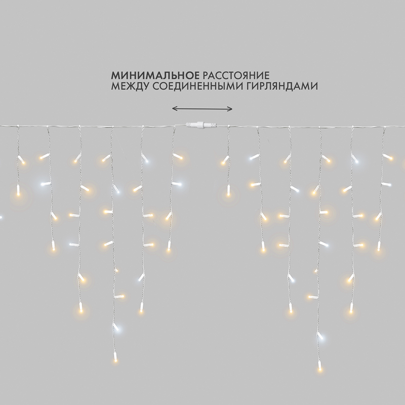 Гирлянда светодиодная Бахрома (Айсикл) 5,6x0,9м 240 LED ТЕПЛЫЙ БЕЛЫЙ белый каучук 3,3мм IP67 эффект мерцания 230В нужен блок 315-001 NEON-NIGHT — фото