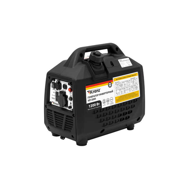 Генератор инверторный KR1200I, 1,2кВт, 230В, 2л, закрытый корпус, ручной старт KRANZ — фото