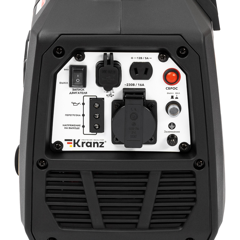 Генератор инверторный KR1200I, 1,2кВт, 230В, 2л, закрытый корпус, ручной старт KRANZ — фото