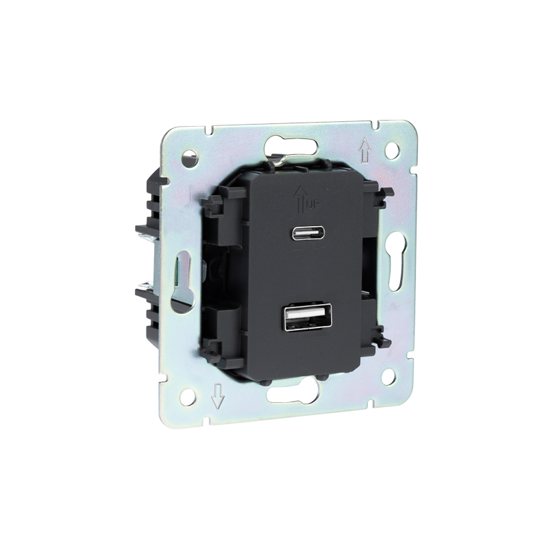 Розетка ROUND USB-A+Type-C 3А с функцией быстрой зарядки перламутр KRANZ — фото