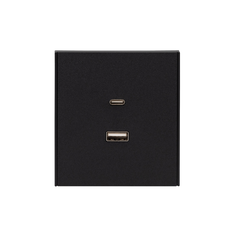 Розетка STRONG USB-A+Type-C 3А с функцией быстрой зарядки антрацит KRANZ — фото