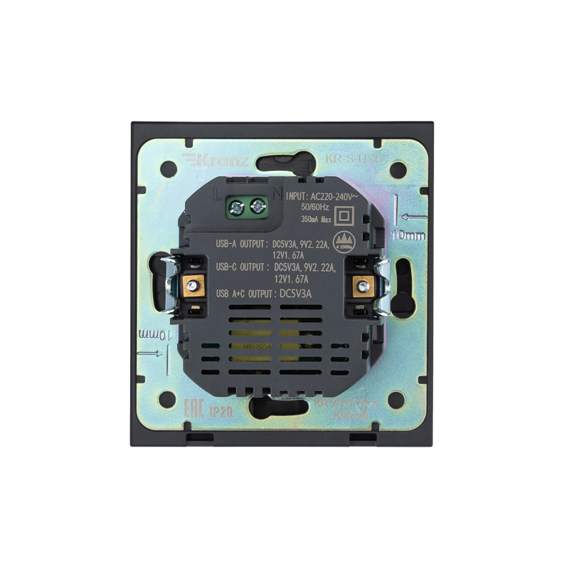 Розетка STRONG USB-A+Type-C 3А с функцией быстрой зарядки антрацит KRANZ — фото