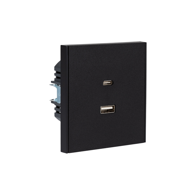 Розетка STRONG USB-A+Type-C 3А с функцией быстрой зарядки антрацит KRANZ — фото