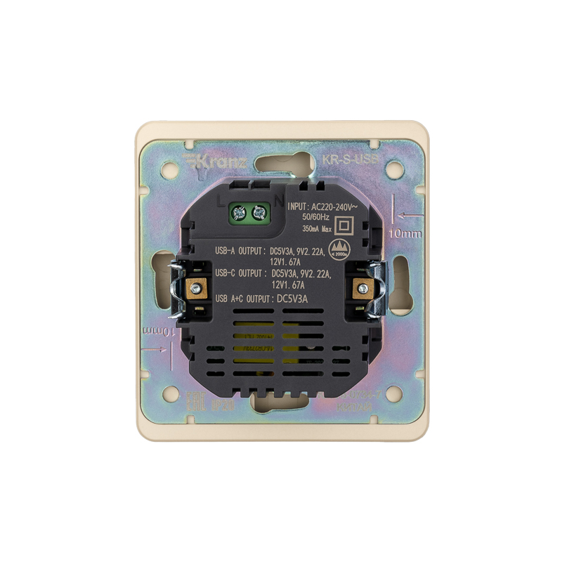 Розетка ROUND USB-A+Type-C 3А с функцией быстрой зарядки шелк KRANZ — фото