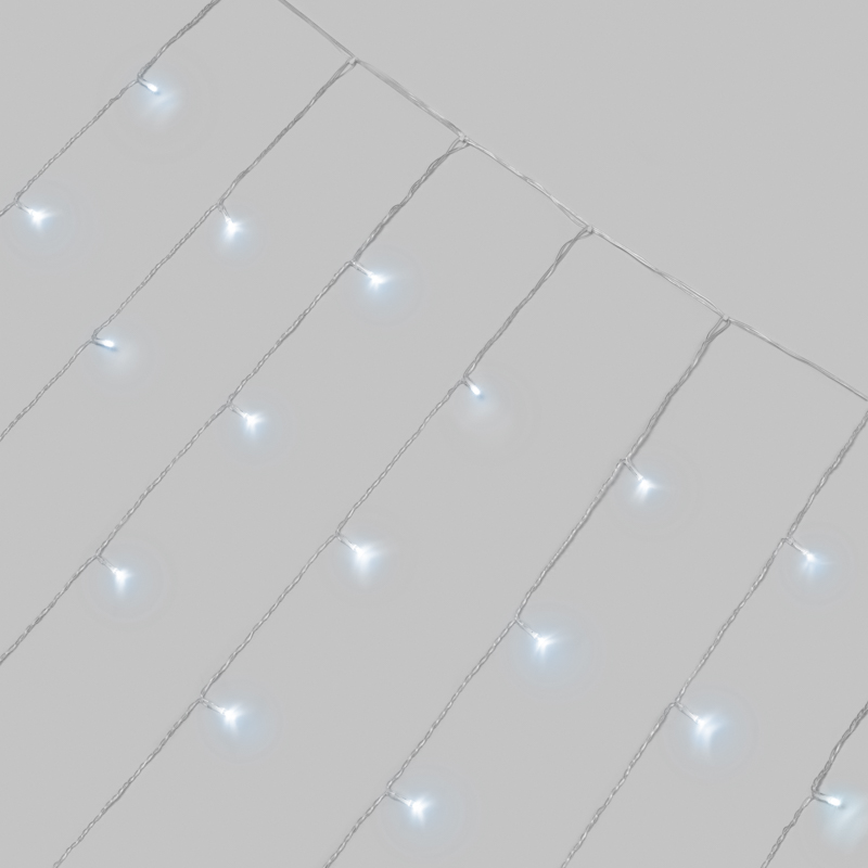 Гирлянда светодиодная Занавес 3х2м 264 LED БЕЛЫЙ прозрачный ПВХ IP44 эффект мерцания 22 нити 12 LED/нить NEON-NIGHT — фото