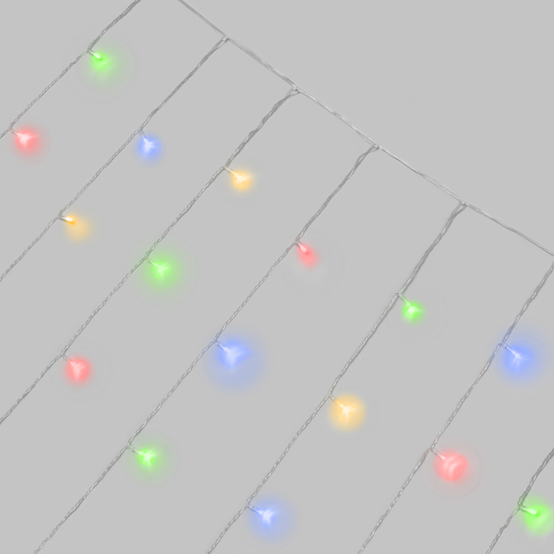 Гирлянда светодиодная Занавес 3х2м 264 LED МУЛЬТИКОЛОР прозрачный ПВХ IP44 эффект мерцания 22 нити 12 LED/нить NEON-NIGHT — фото