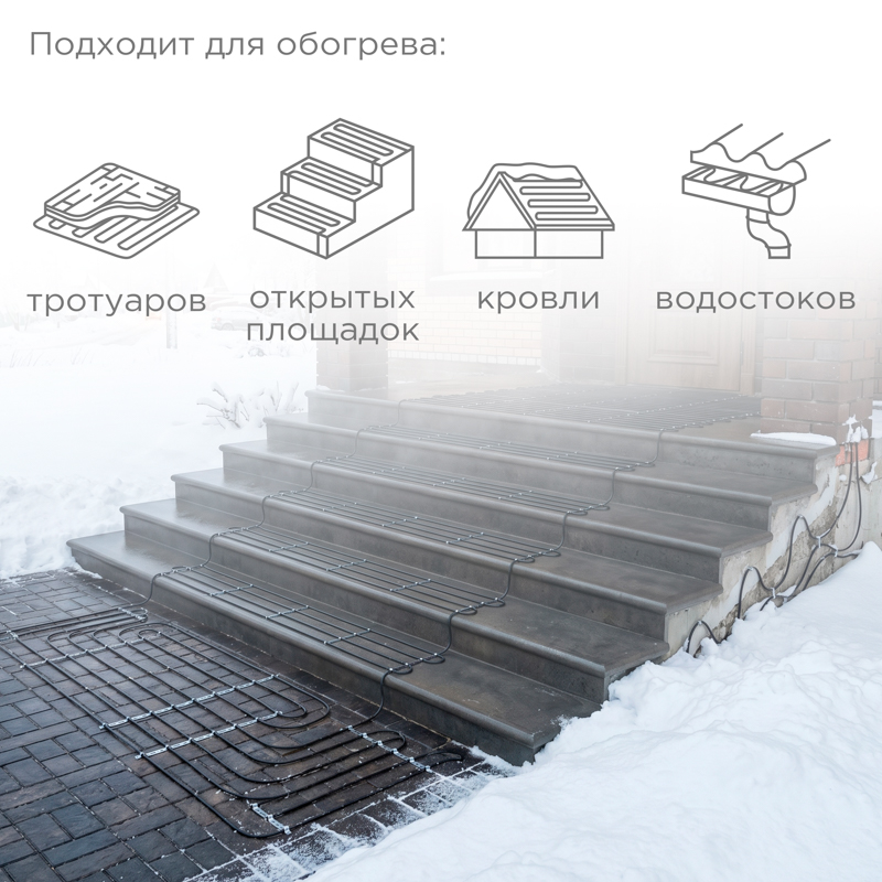 Кабель греющий для обогрева кровли, водостоков, площадок, ступеней ГРК-30-1500-50/50м REXANT — фото