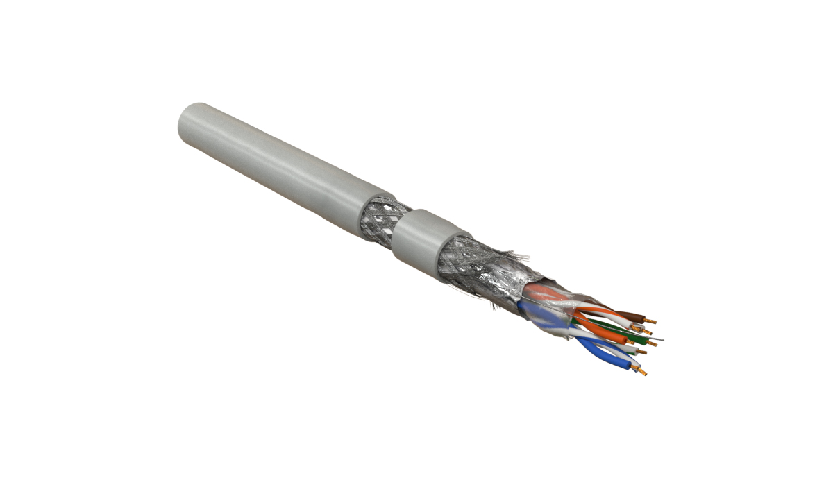 Hyperline SFUTP4-C5E-P26-IN-LSZH-GY-305 (305 м) Кабель витая пара, экранированный SF/UTP, общий экран оплетка и фольга, категория 5e, 4 пары 26 AWG, 4х2х0,48 мм, многопроволочные жилы, LSZH, нг(А)-HF, внутренний -40°C – +75°C, серый — фото