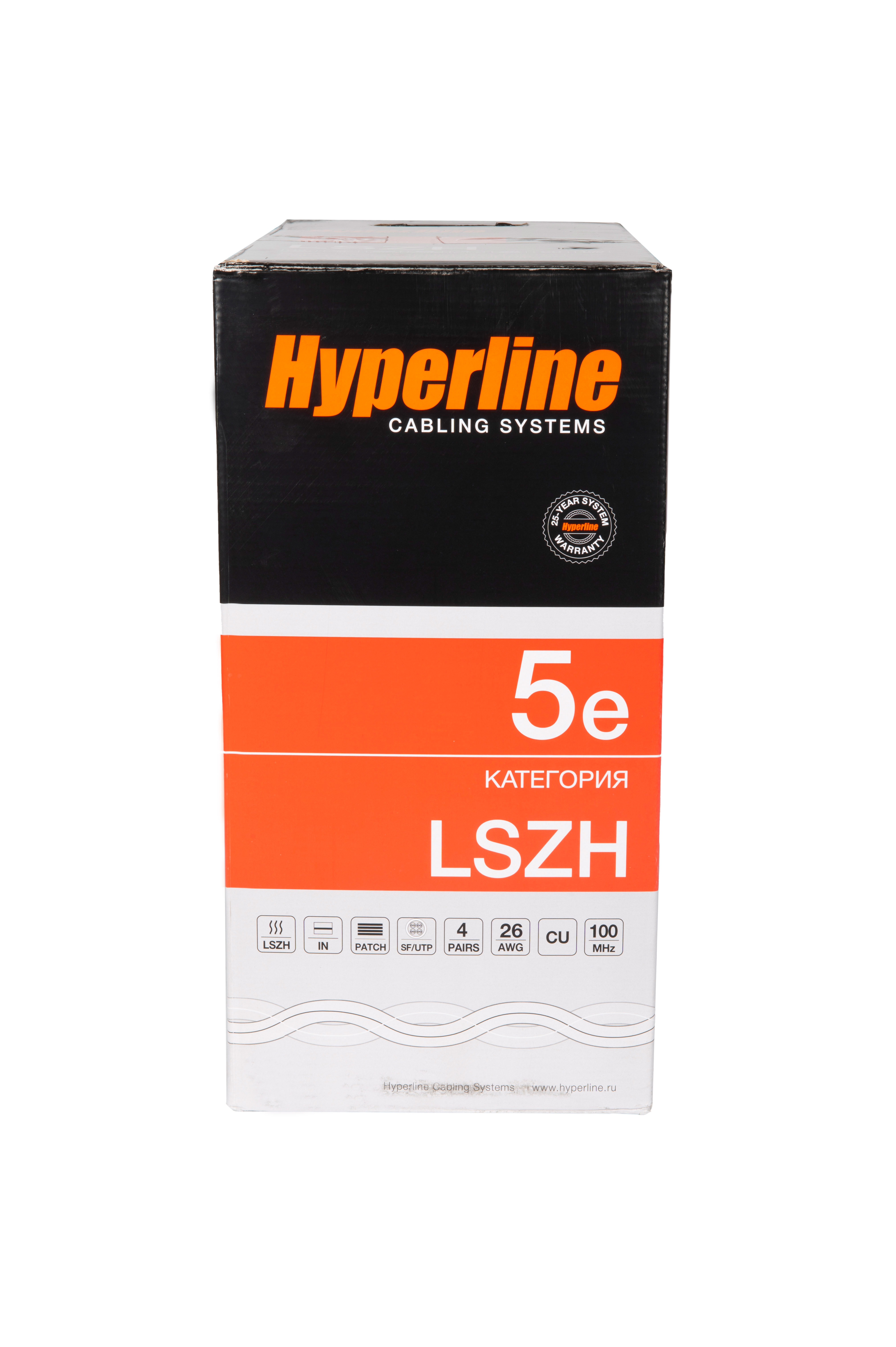 Hyperline SFUTP4-C5E-P26-IN-LSZH-GY-305 (305 м) Кабель витая пара, экранированный SF/UTP, общий экран оплетка и фольга, категория 5e, 4 пары 26 AWG, 4х2х0,48 мм, многопроволочные жилы, LSZH, нг(А)-HF, внутренний -40°C – +75°C, серый — фото