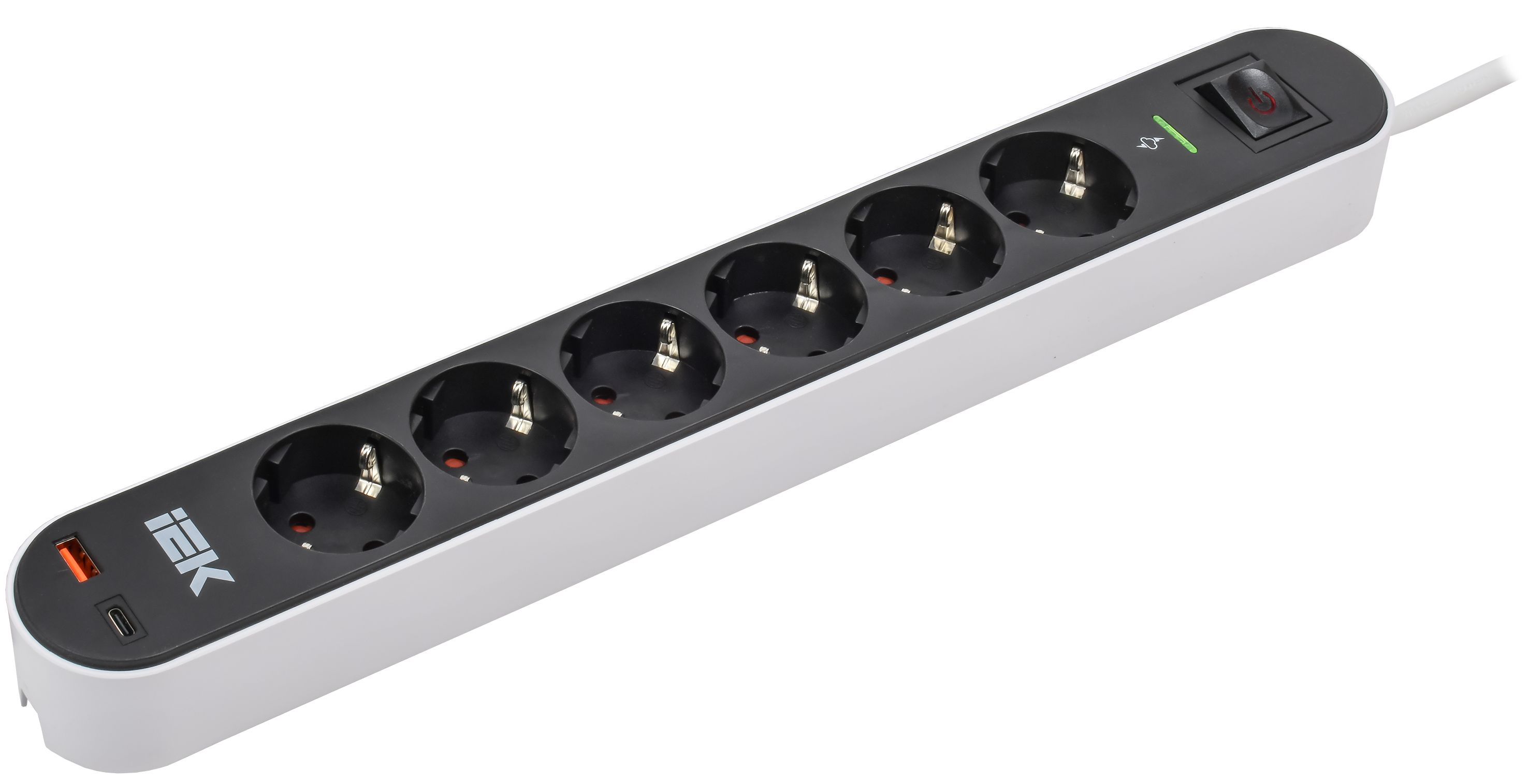 Фильтр сетевой СФ-06К 16А USB A+C 20Вт 1,5м 3х1,5мм2 черный IEK — фото