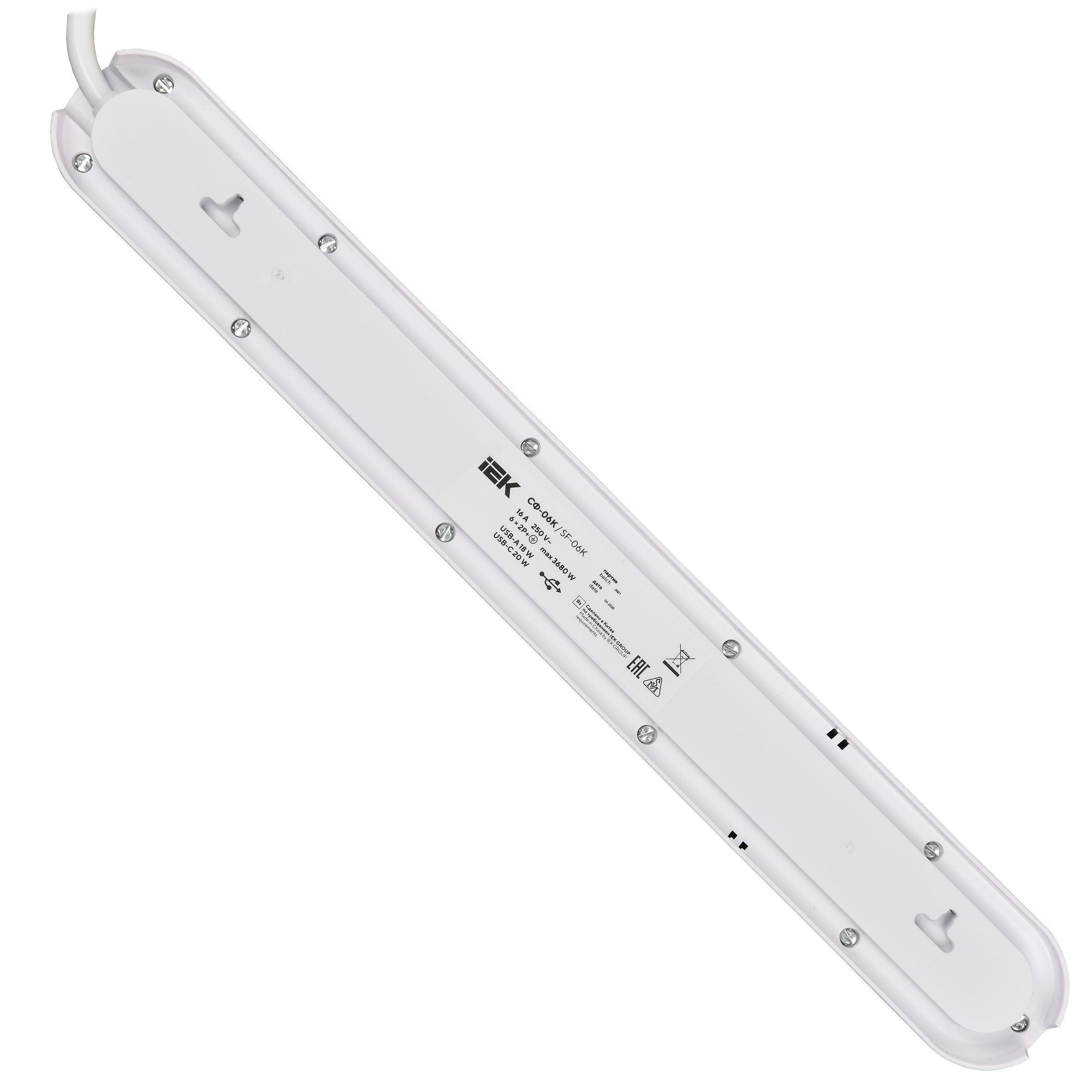 Фильтр сетевой СФ-06К 16А USB A+C 20Вт 1,5м 3х1,5мм2 черный IEK — фото