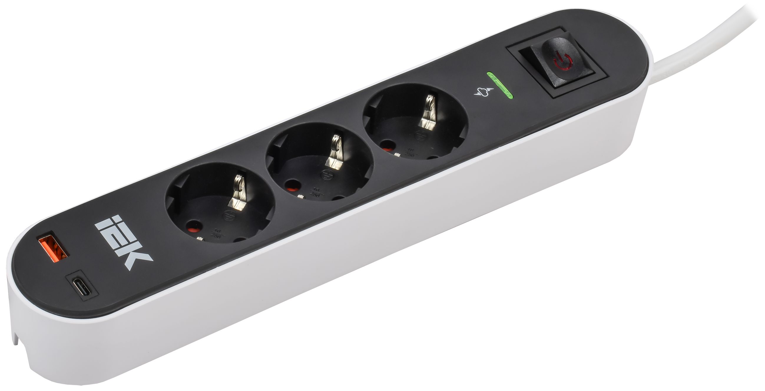 Фильтр сетевой СФ-03К 16А USB A+C 20Вт 3м 3х1,5мм2 черный IEK — фото