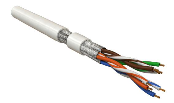 Hyperline UFTP4-C6-P26-IN-LSZH-WH-305 (305 м) Кабель витая пара, экранированный U/FTP, без общего экрана, каждая пара в фольге, категория 6, 4 пары 26 AWG, 4х2х0,48 мм, многопроволочные жилы, LSZH, нг(А)-HF, внутренний -40°C – +75°C, белый