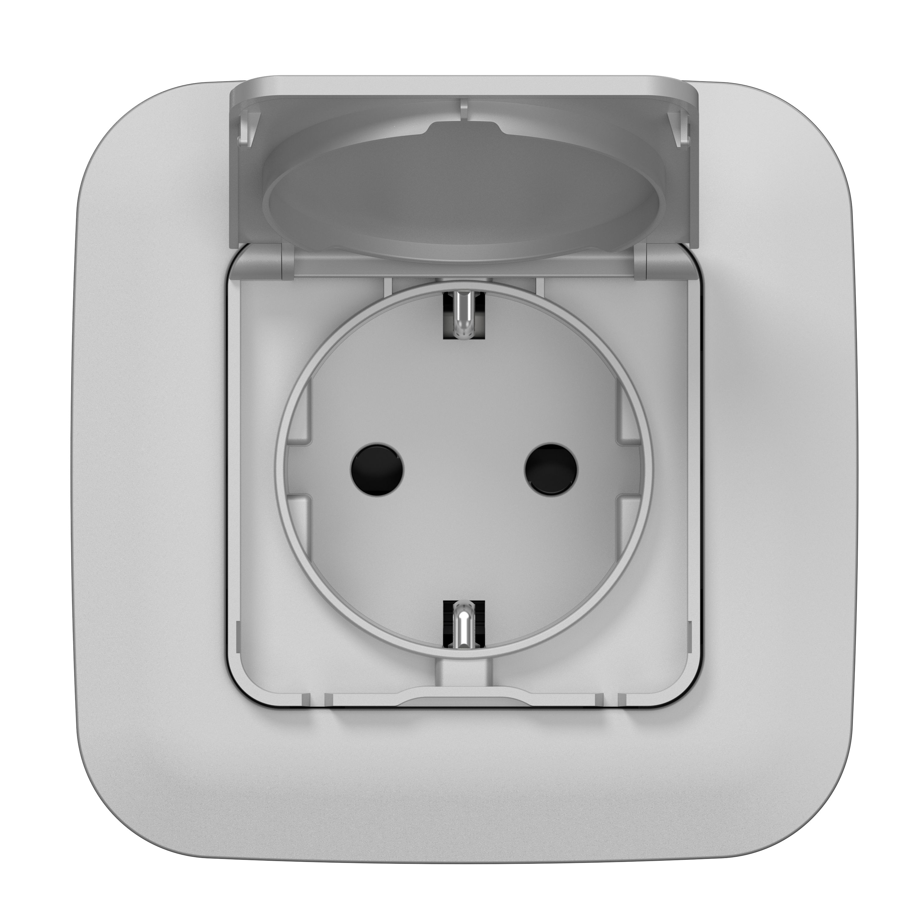 FLITE Розетка с заземлением с защитными шторками и крышкой 16А IP44 РСшкр11-0-44-ФлА алюминий IEK — фото