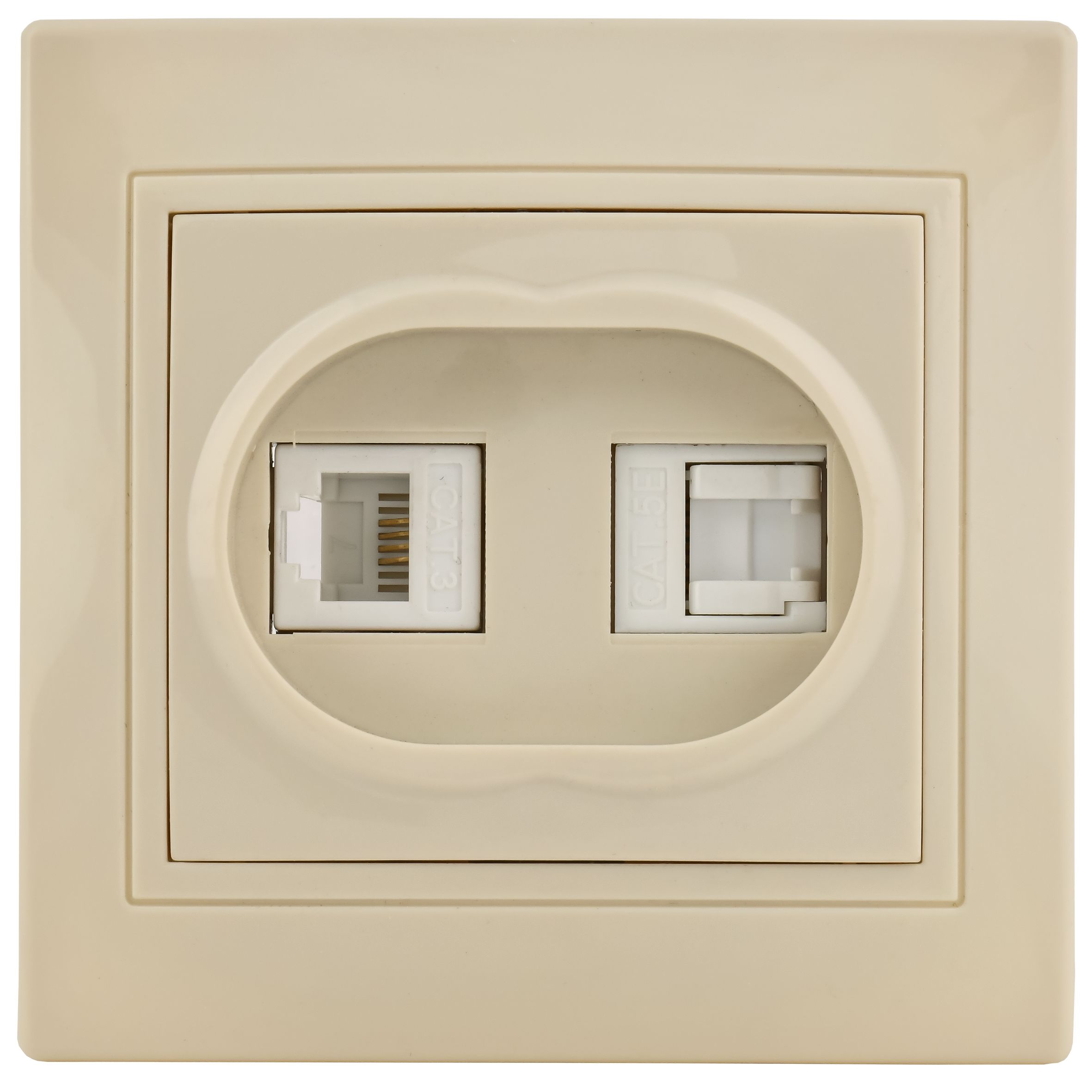 KVARTA Розетка 2-местная RJ11+RJ45 кат.5е РК/Т12-ККм кремовый GENERICA — фото