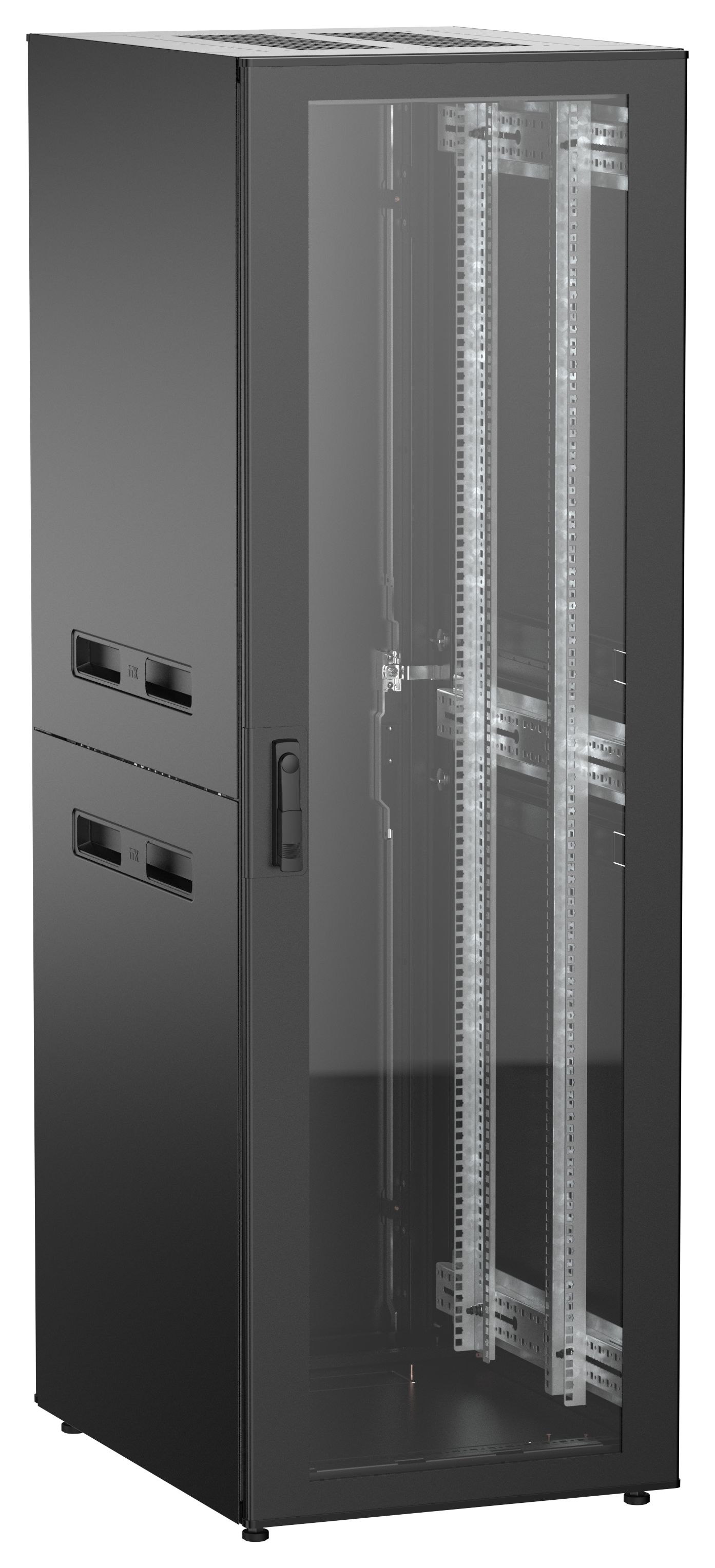 ITK UNITBOX N Шкаф сетевой 19" напольный 38U 600х800мм стеклянная передняя дверь задняя металлическая черный