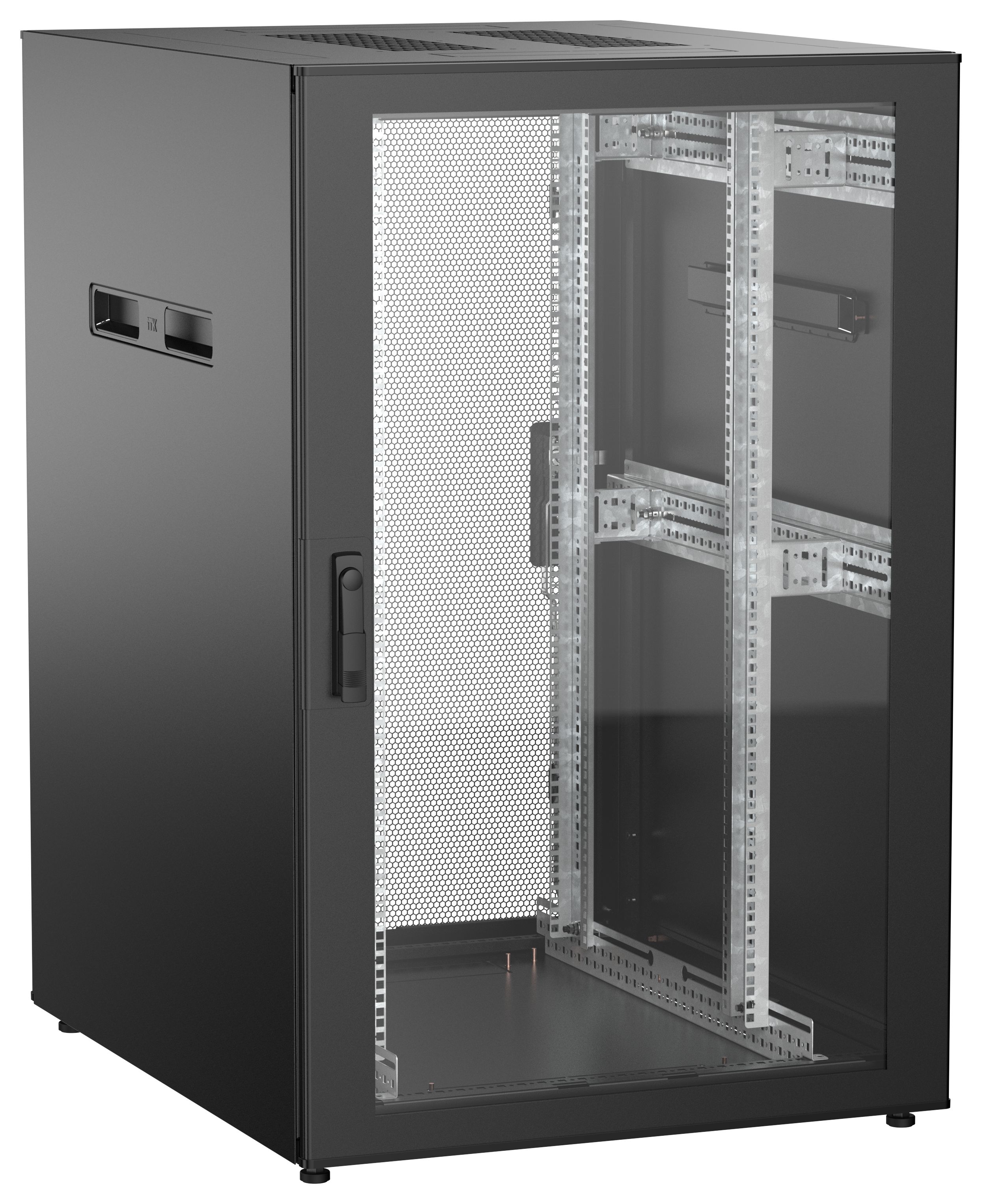 ITK UNITBOX N Шкаф сетевой 19" напольный 24U 800х1000мм стеклянная передняя дверь задняя перфорированная черный