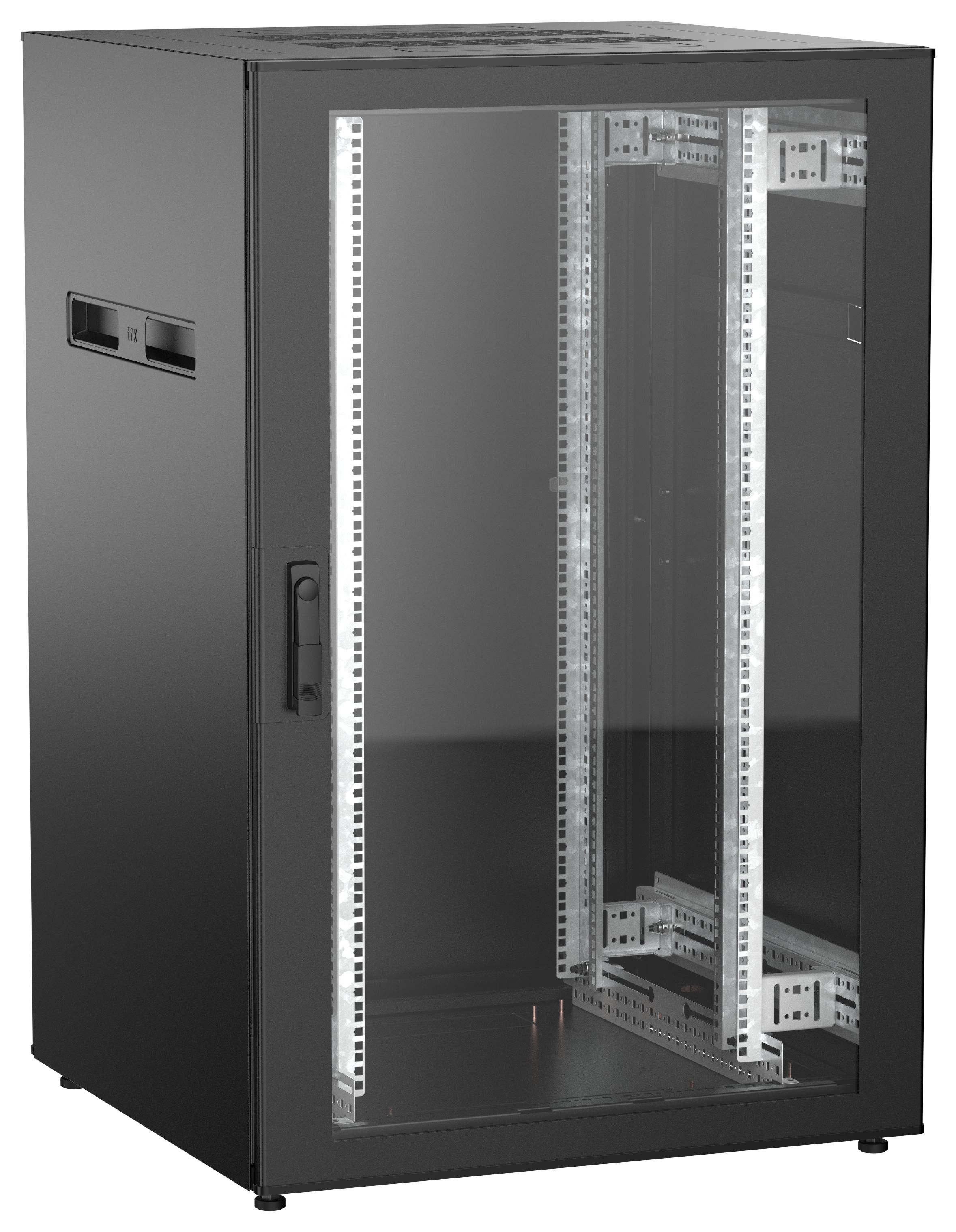 ITK UNITBOX N Шкаф сетевой 19" напольный 24U 800х800мм стеклянная передняя дверь задняя металлическая черный