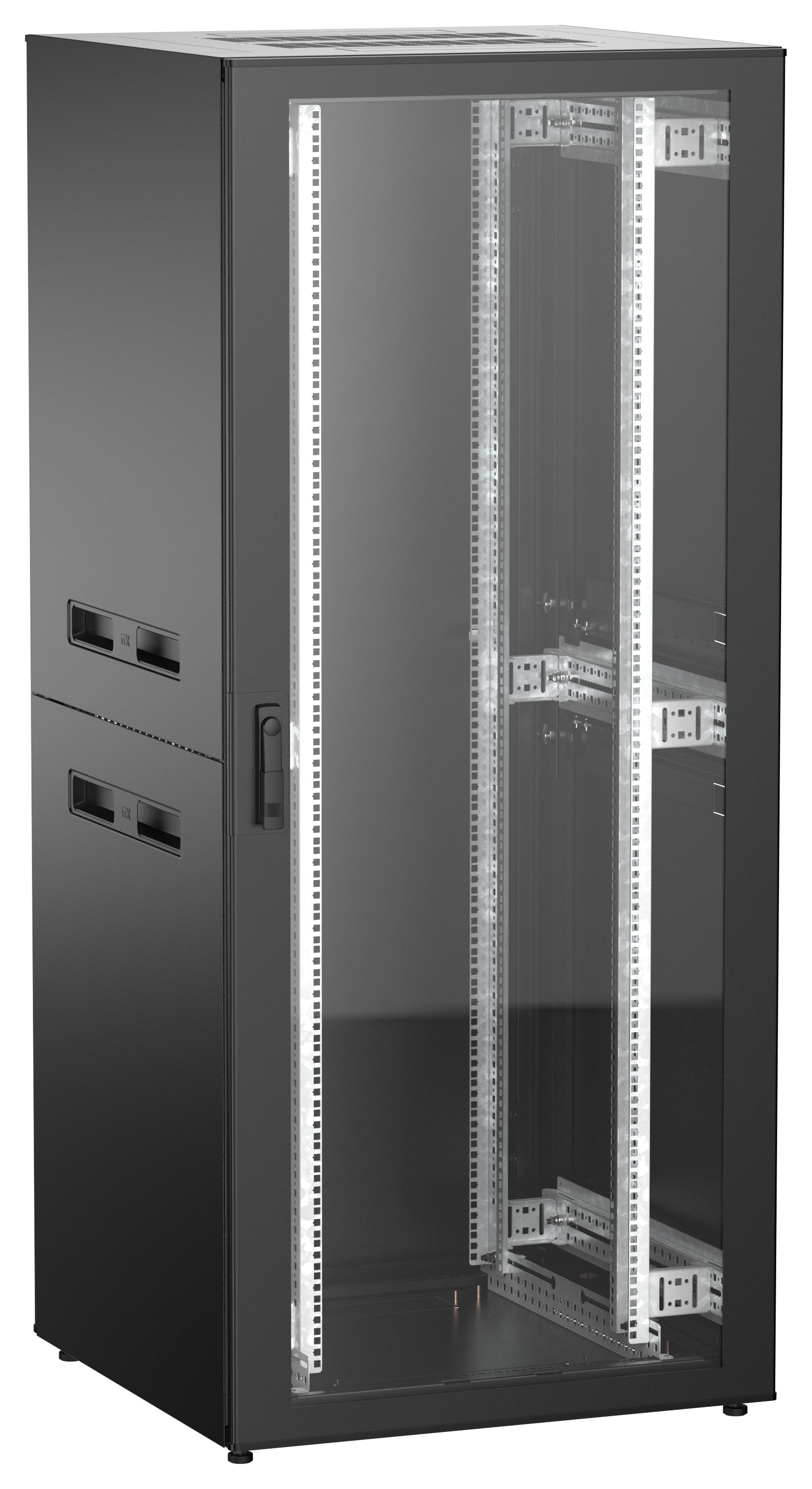 ITK UNITBOX N Шкаф сетевой 19" напольный 38U 800х800мм стеклянная передняя дверь задняя металлическая черный