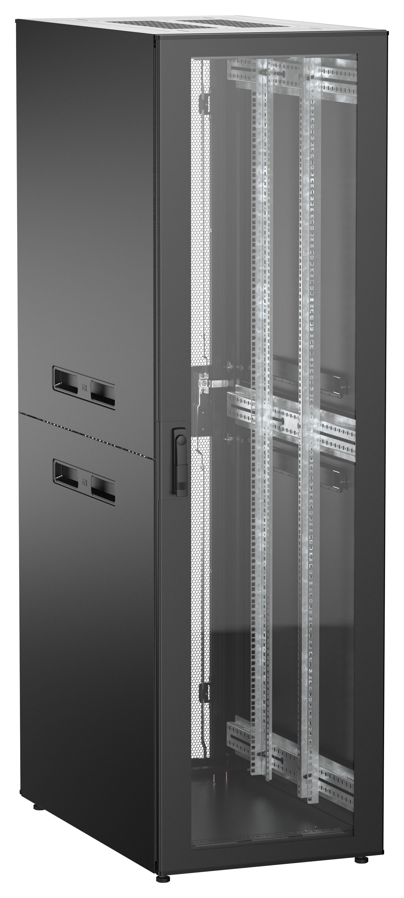 ITK UNITBOX N Шкаф сетевой 19" напольный 42U 600х1000мм стеклянная передняя дверь задняя перфорированная черный
