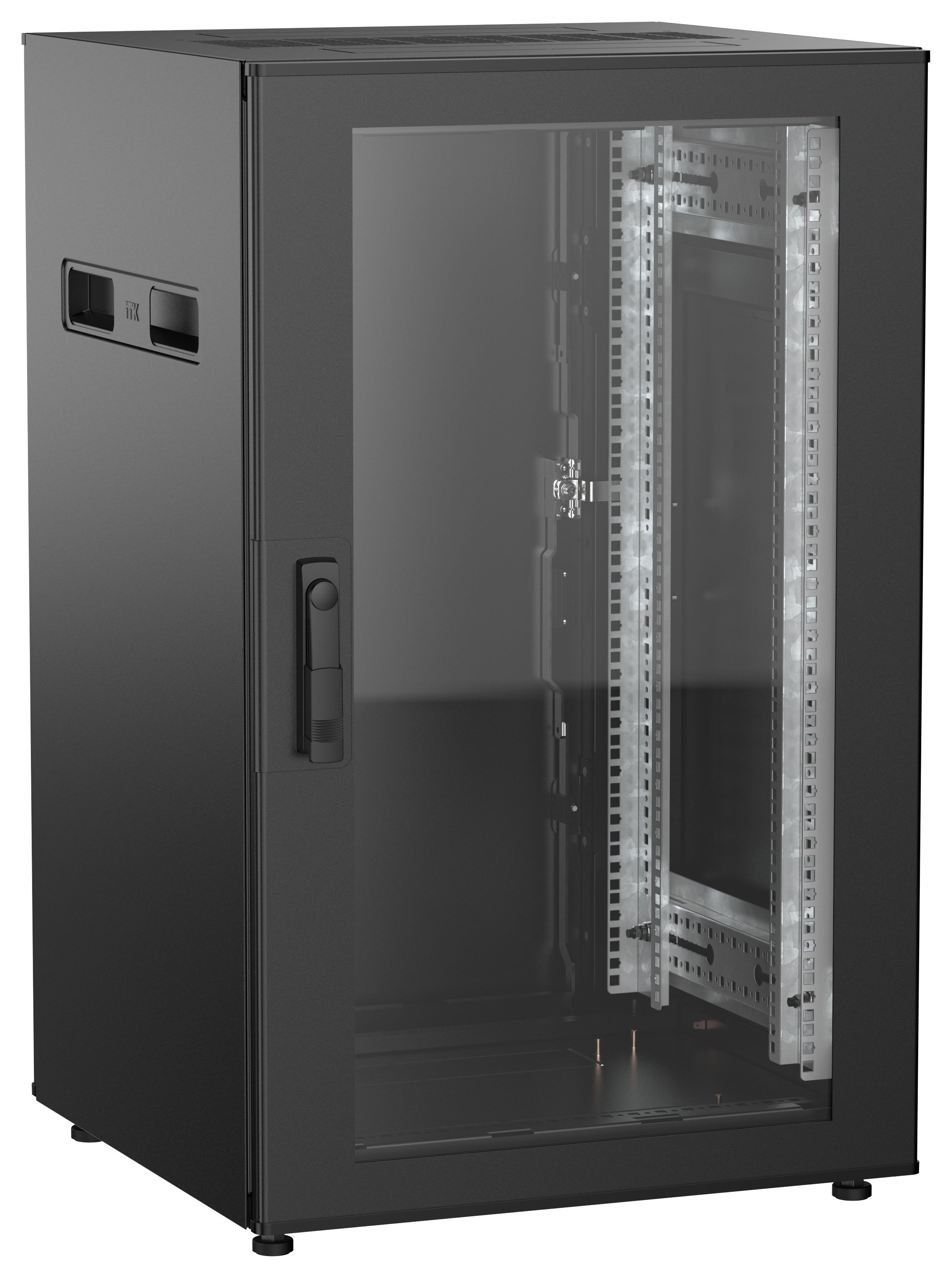 ITK UNITBOX N Шкаф сетевой 19" напольный 18U 600х600мм стеклянная передняя дверь задняя металлическая черный