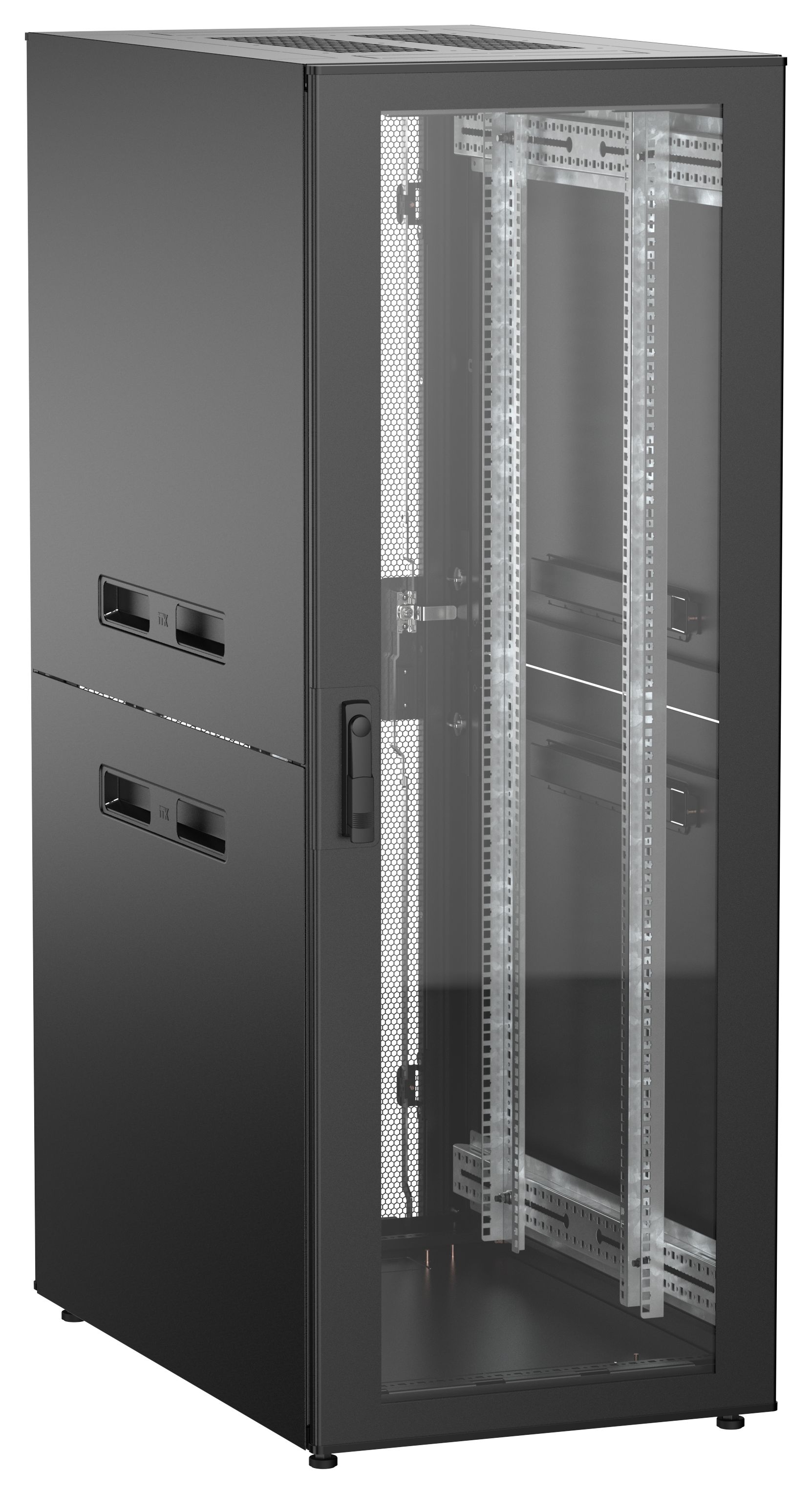 ITK UNITBOX N Шкаф сетевой 19" напольный 33U 600х1000мм стеклянная передняя дверь задняя перфорированная черный
