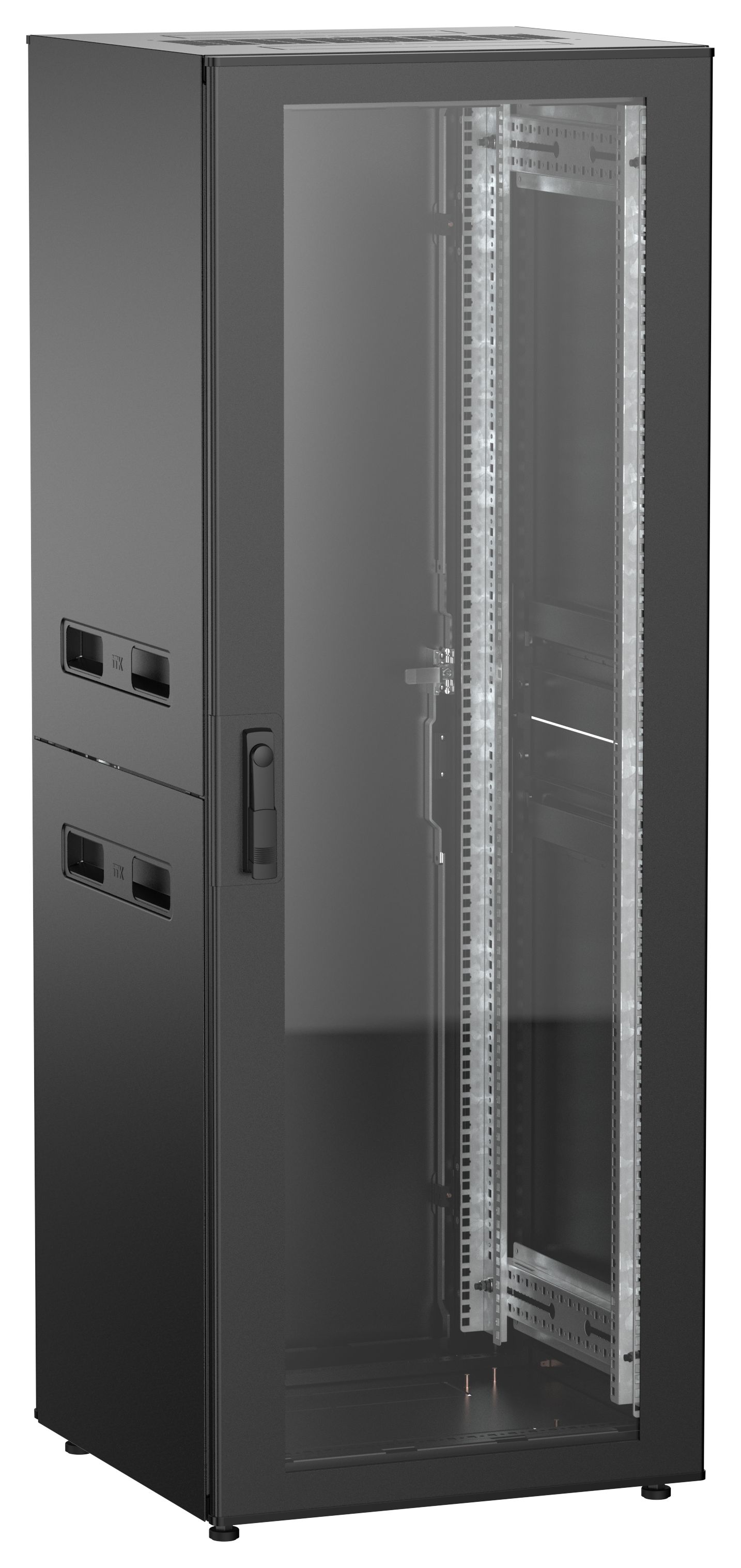 ITK UNITBOX N Шкаф сетевой 19" напольный 33U 600х600мм стеклянная передняя дверь задняя металлическая черный